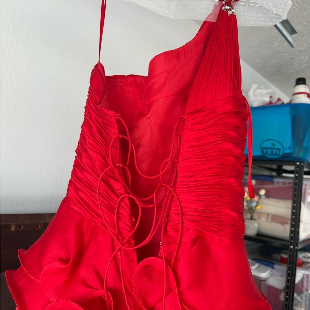 Mac Duggal Vibrant Red Couture Dress - Picture 3 of 5